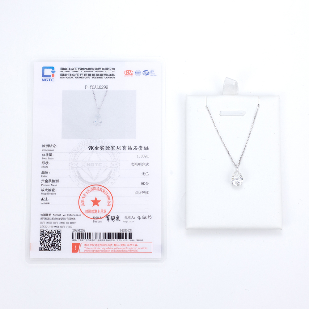 MissDiamond Pear Cut Lab Grown Diamond 1CT 9K White Gold Pendant Necklace MSN-952