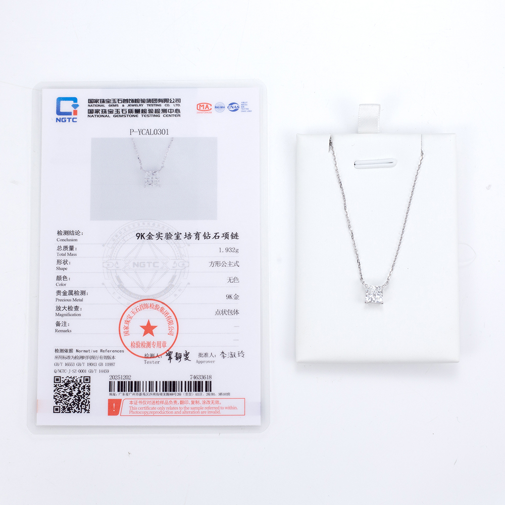 MissDiamond Princess Cut Lab Grown Diamond 1CT 9K White Gold Pendant Necklace MSN-954