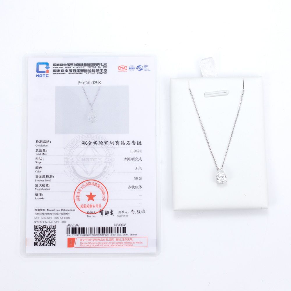 MissDiamond Pear Cut Lab Grown Diamond 0.9CT E VVS2 Platinum Pendant Necklace MSN-904