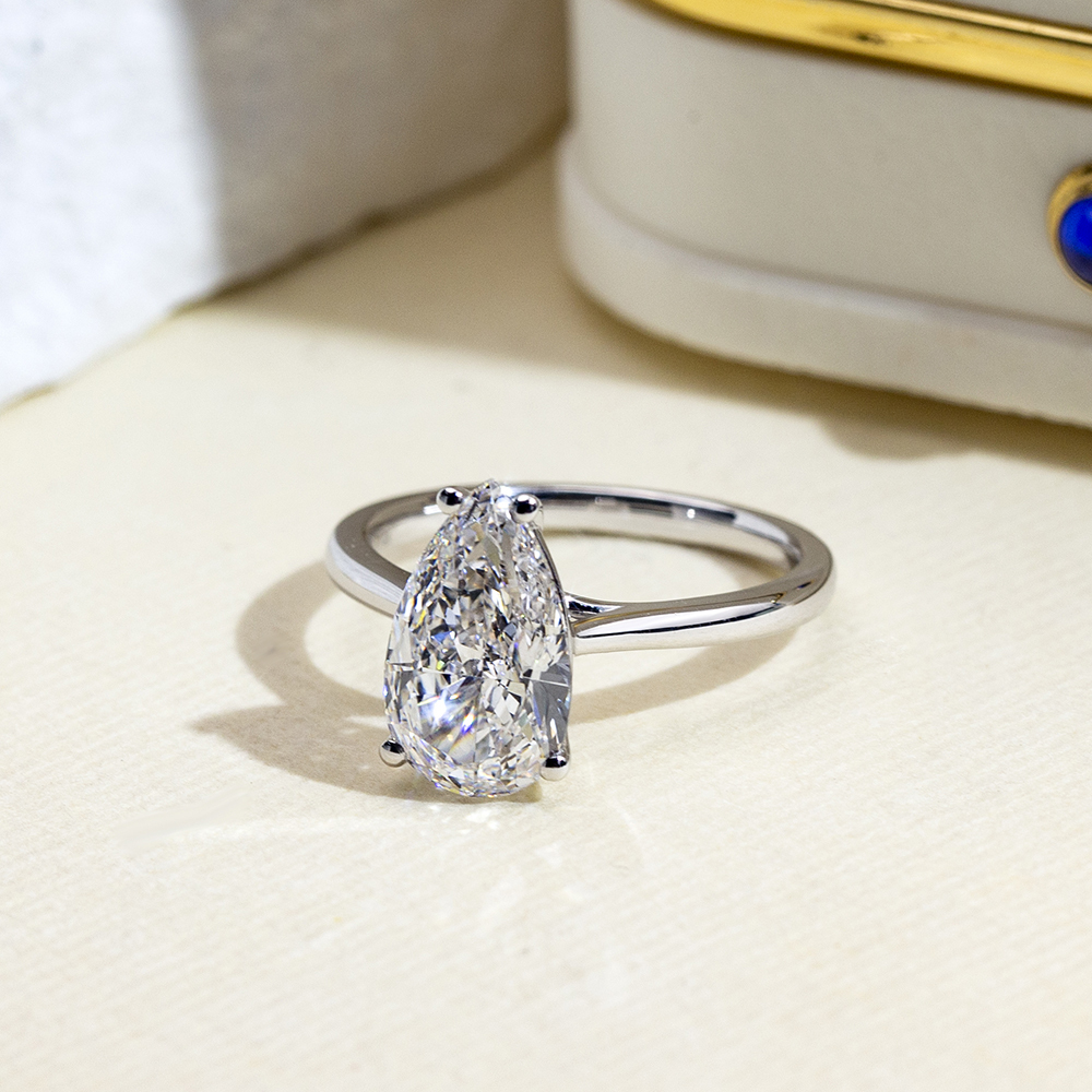 Pear Cut Lab Grown Diamond 3CT Solitaire D VVS1 18K White Gold Ring MSR-1655