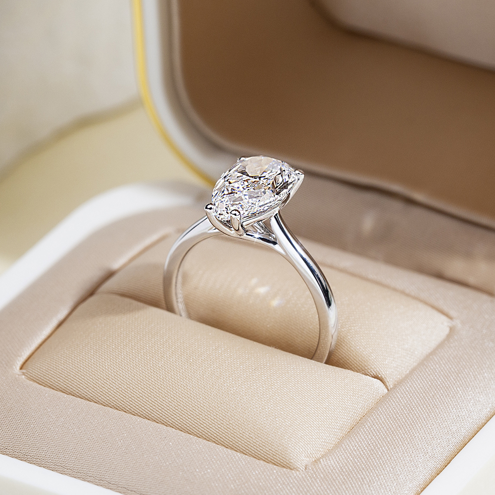 Pear Cut Lab Grown Diamond 3CT Solitaire D VVS1 18K White Gold Ring MSR-1655