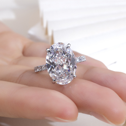 MissDiamond Oval Cut Lab Grown Diamond 2.0CT Platinum Accented Solitaire Ring MSR-1133