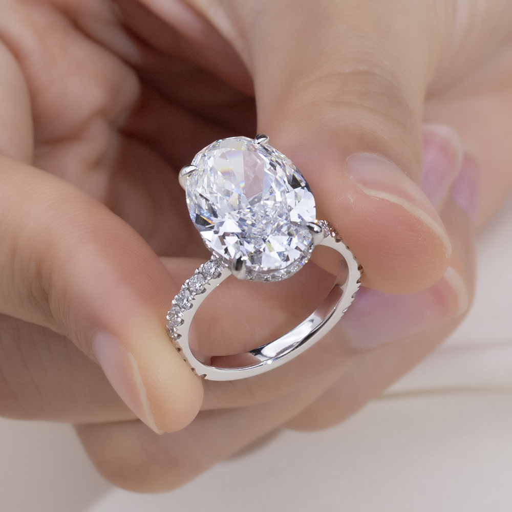 MissDiamond Oval Cut Lab Grown Diamond 2.0CT Platinum Accented Solitaire Ring MSR-1133