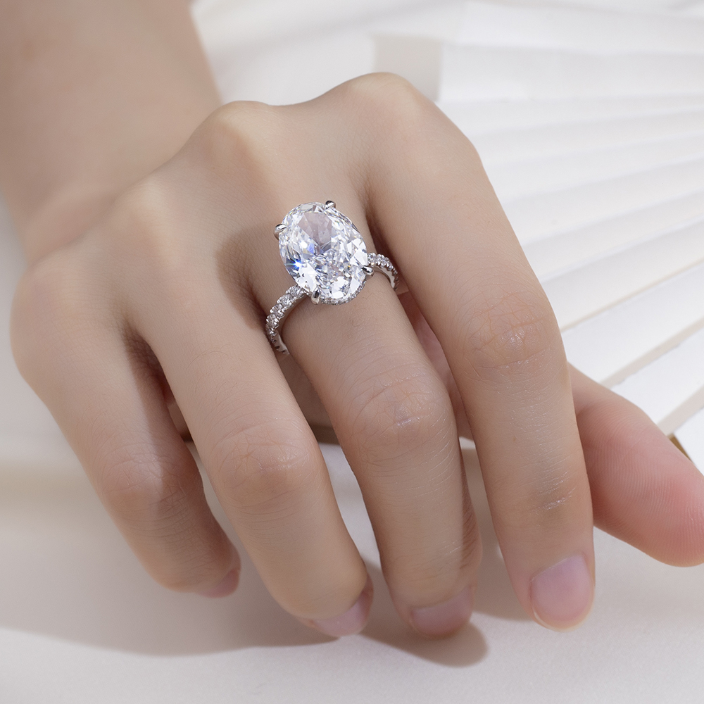 MissDiamond Oval Cut Lab Grown Diamond 2.0CT Platinum Accented Solitaire Ring MSR-1133