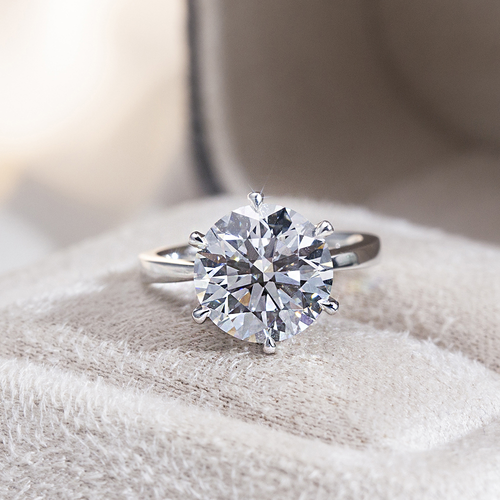 Round Cut Lab Grown Diamond 3.73CT Solitaire E VVS1 18K White Gold Ring MSR-1661