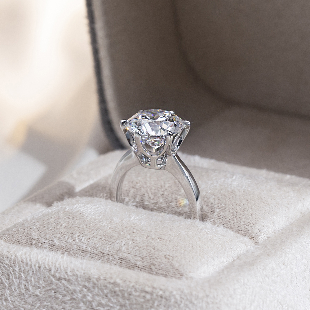 Round Cut Lab Grown Diamond 3.73CT Solitaire E VVS1 18K White Gold Ring MSR-1661