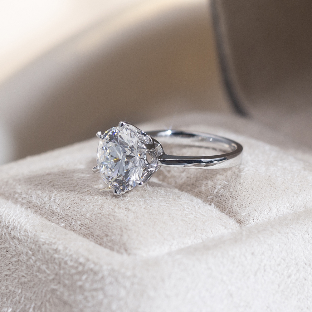 Round Cut Lab Grown Diamond 3.73CT Solitaire E VVS1 18K White Gold Ring MSR-1661