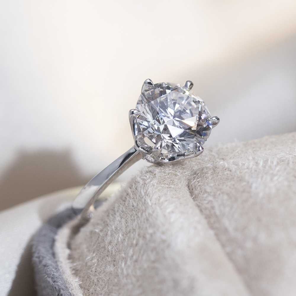 Round Cut Lab Grown Diamond 3.73CT Solitaire E VVS1 18K White Gold Ring MSR-1661
