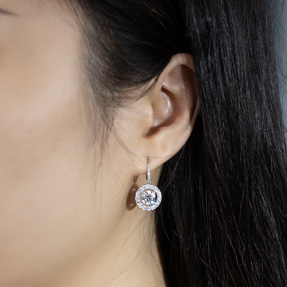 MissDiamond Lab Grown Diamond 1.07CT D IF Platinum Dangle Earrings MSE-927