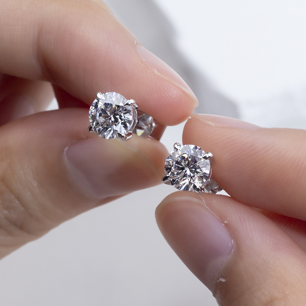 MissDiamond Round Shape Lab Grown Diamond 1CT D VVS1 18K White Gold Studs Earrings MSE-329-09
