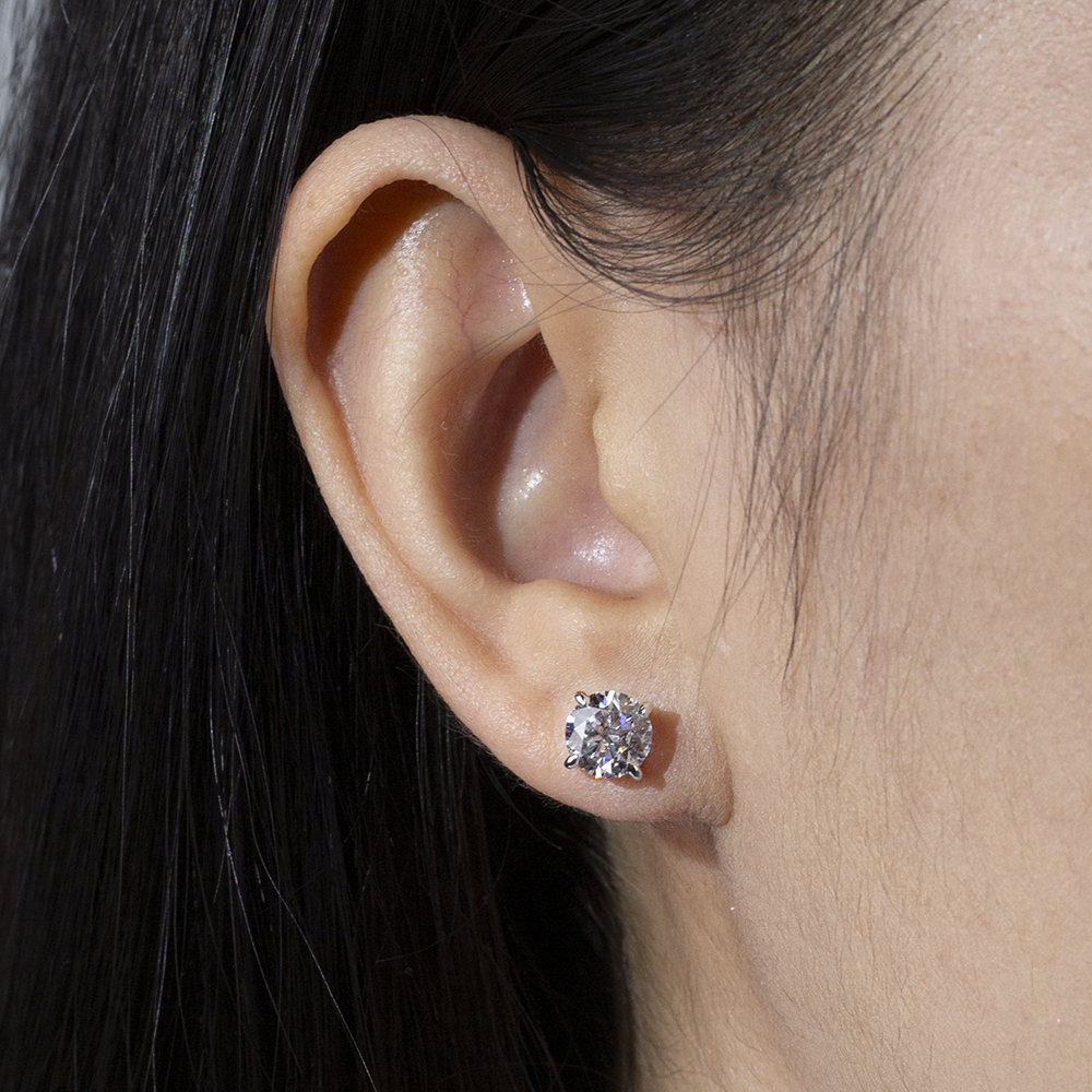 MissDiamond Round Cut Lab Grown Diamond 1CT D VVS1 Platinum Studs Earrings MSE-329
