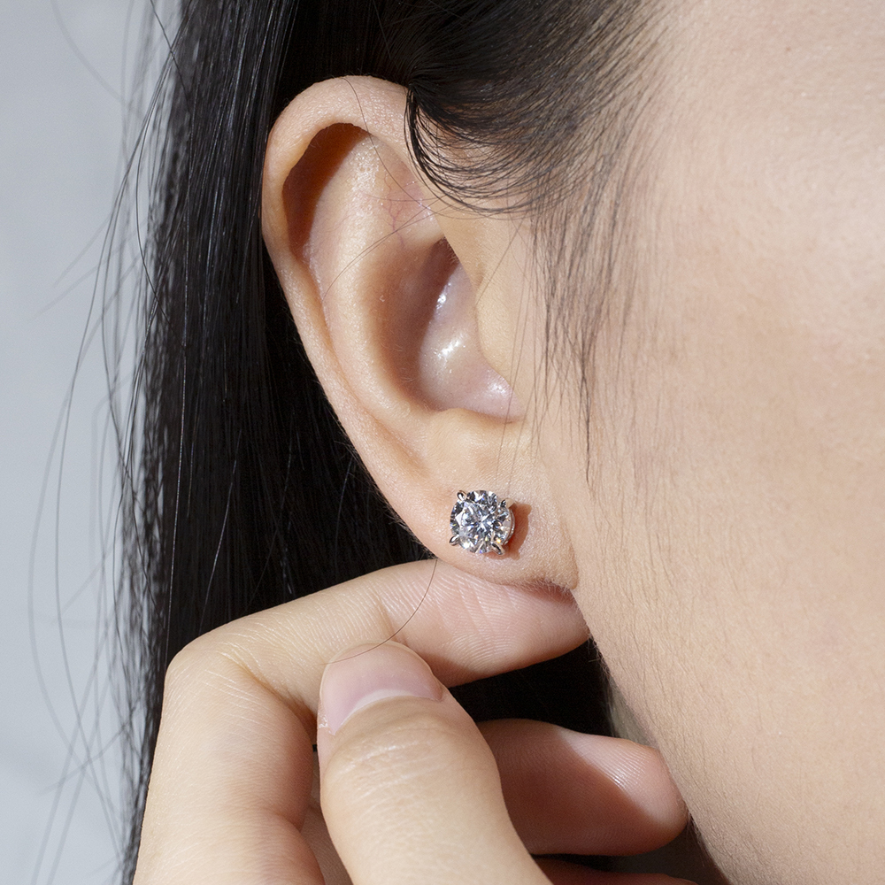 MissDiamond Round Shape Lab Grown Diamond 1CT D VVS1 18K White Gold Studs Earrings MSE-329-09
