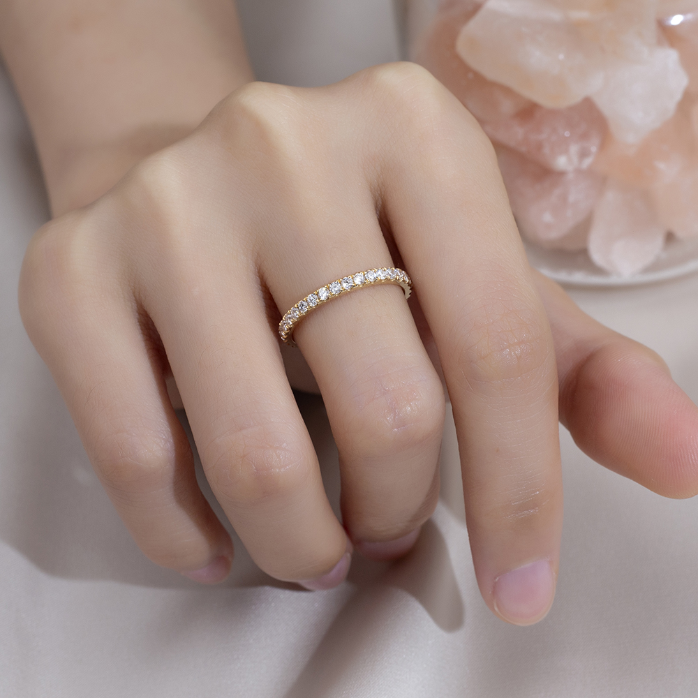 MissDiamond Round Cut Lab Grown Diamond Eternity D VVS-VS 18K Yellow Gold Ring MSR-408