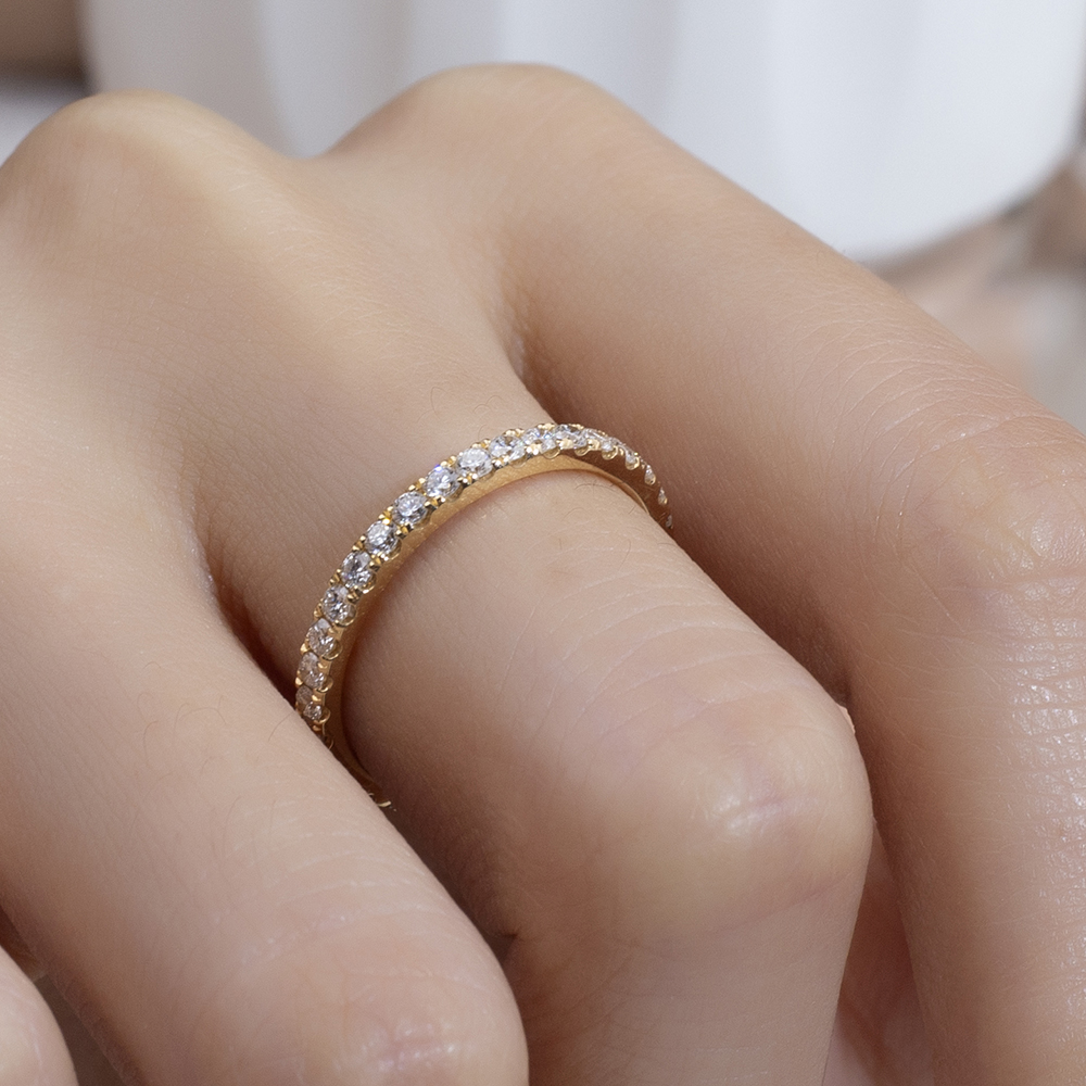 MissDiamond Round Cut Lab Grown Diamond Eternity D VVS-VS 18K Yellow Gold Ring MSR-408