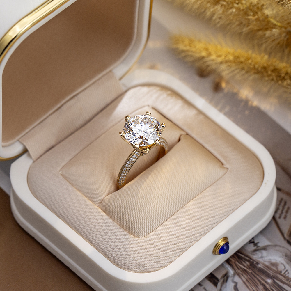 Round Cut Lab Grown Diamond 5CT Solitaire D VS1 18K Yellow Gold Ring MSR-1665