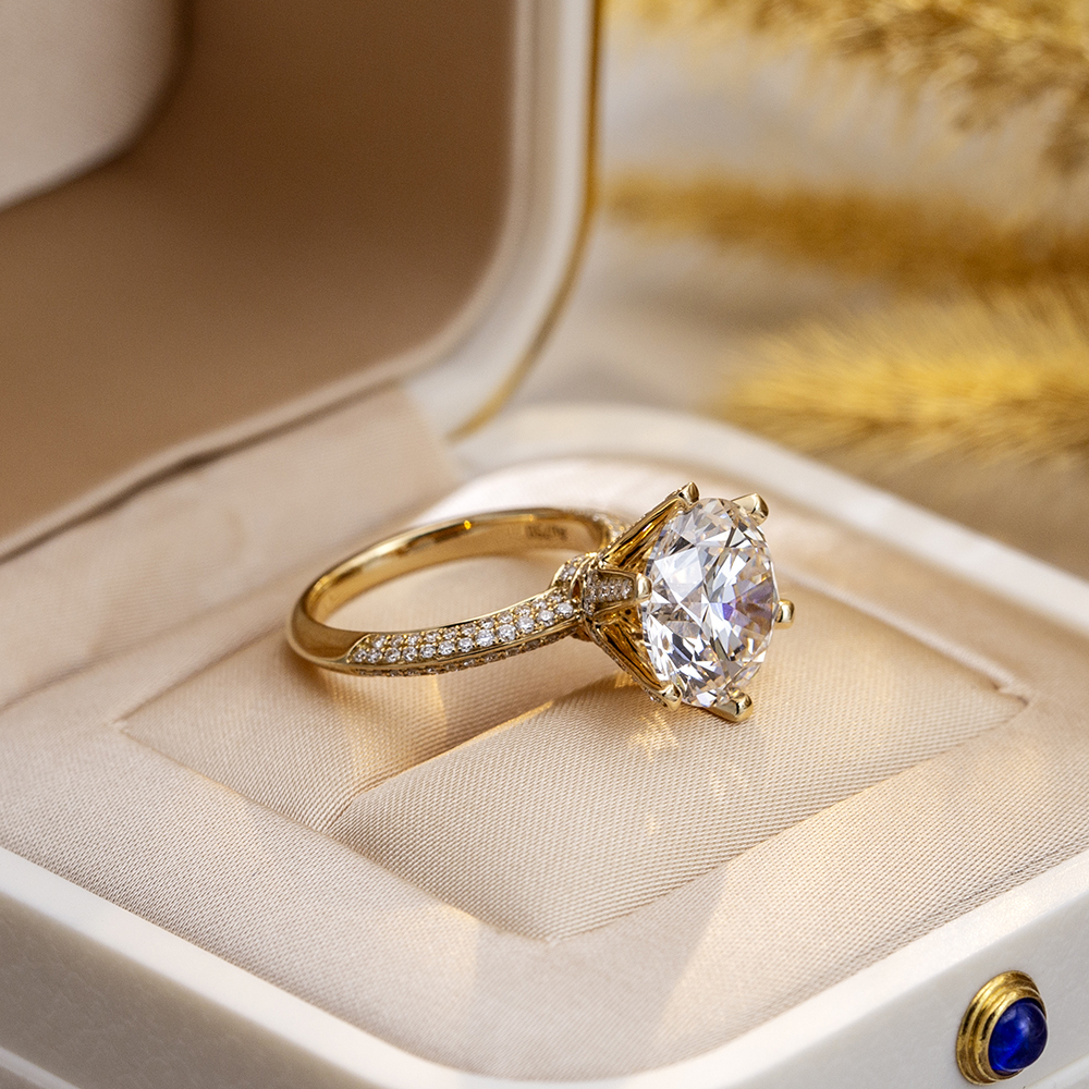 Round Cut Lab Grown Diamond 5CT Solitaire D VS1 18K Yellow Gold Ring MSR-1665