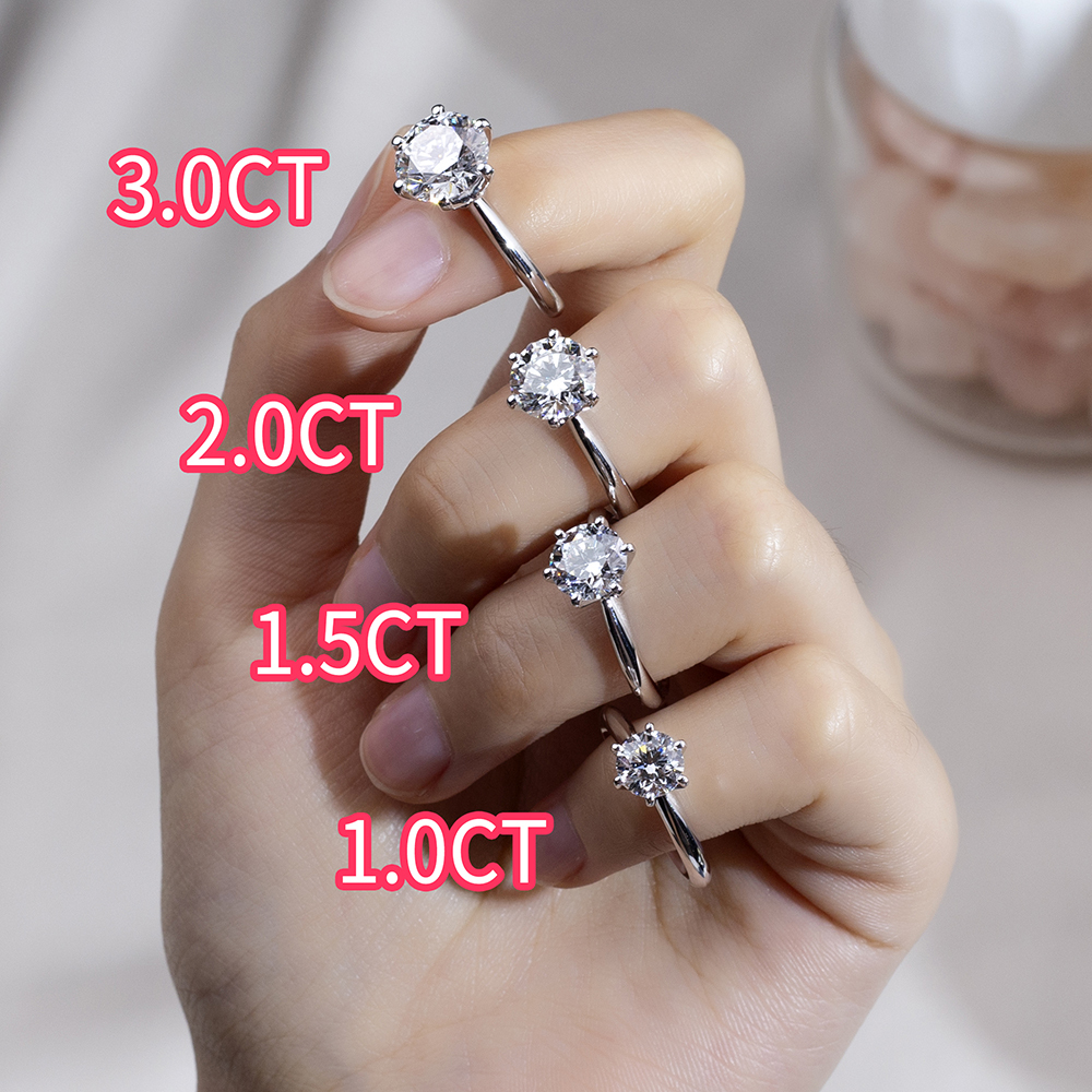MissDiamond Round Cut Lab Grown Diamond 1CT 1.5CT 2CT 3CT Solitaire D E F I 18K White Gold Ring MSR-058