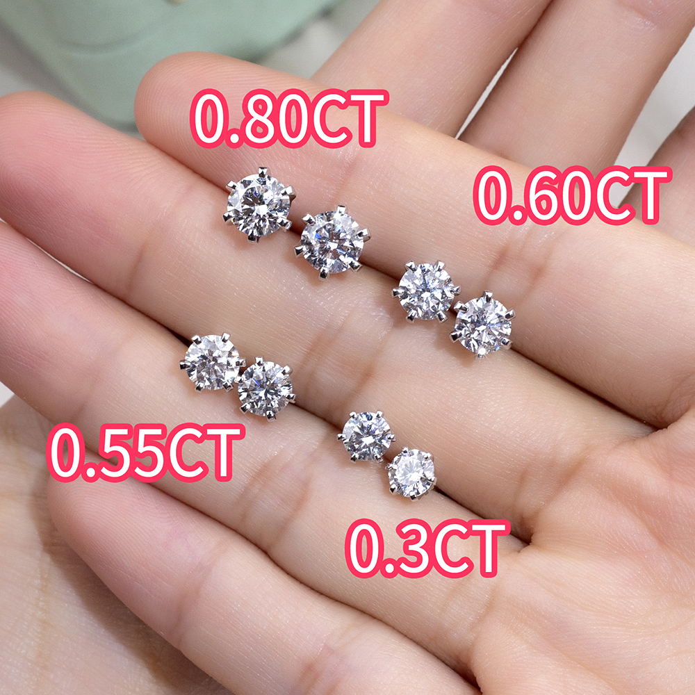 MissDiamond Round Shape Lab Grown Diamond 0.3CT 0.55CT 0.6CT 0.8CT 18K White Gold Studs Earrings KDE-004
