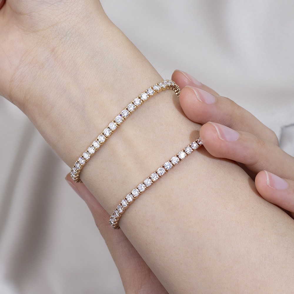 MissDiamond Round Lab Grown Diamond D VVS-VS 18K Yellow Gold Rose 2.7mm Tennis Bracelet MSB-549