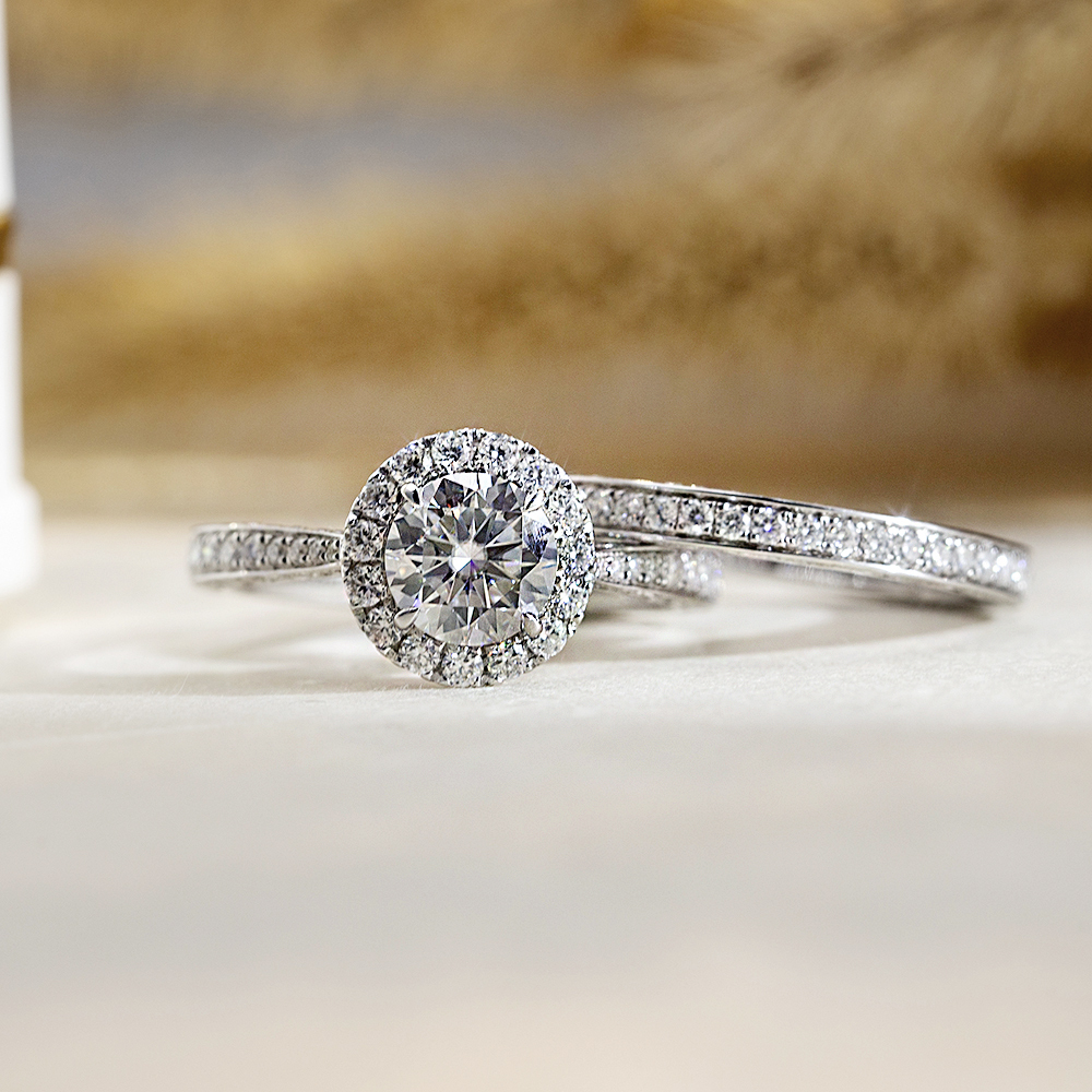 Round Cut Lab Grown Diamond 1.5CT Halo D VS1 18K White Gold Ring Set MSR-1666