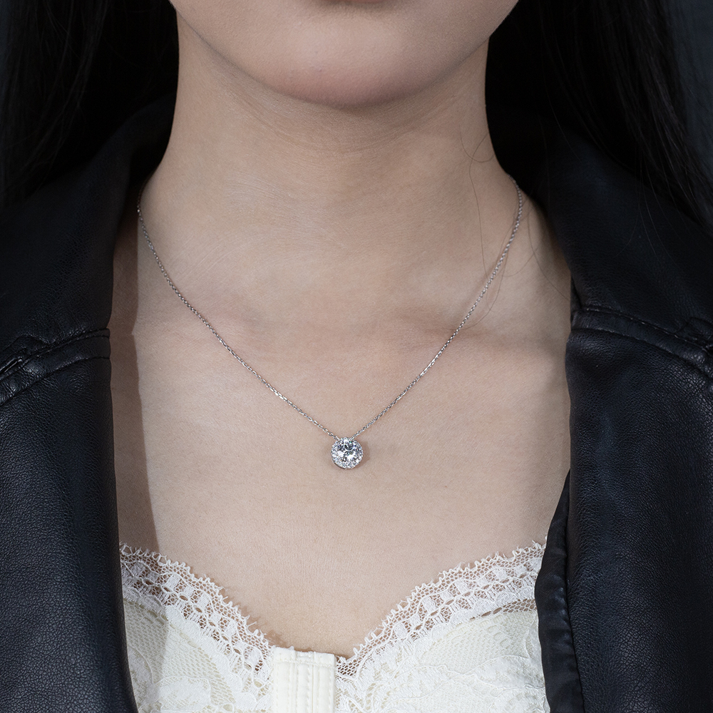 MissDiamond Round Cut Lab Grown Diamond 1.11CT E VS1 Platinum Pendant Necklace MSN-349