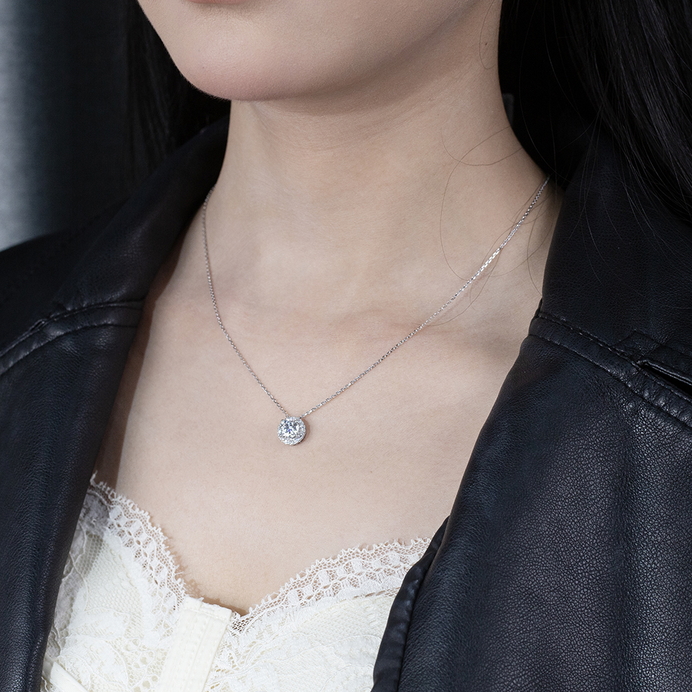 MissDiamond Round Cut Lab Grown Diamond 1.11CT E VS1 Platinum Pendant Necklace MSN-349