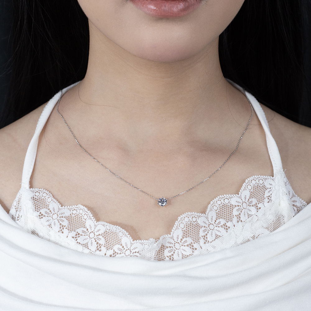 MissDiamond Round Cut Lab Grown Diamond 1.058CT Platinum Pendant Necklace MSN-477