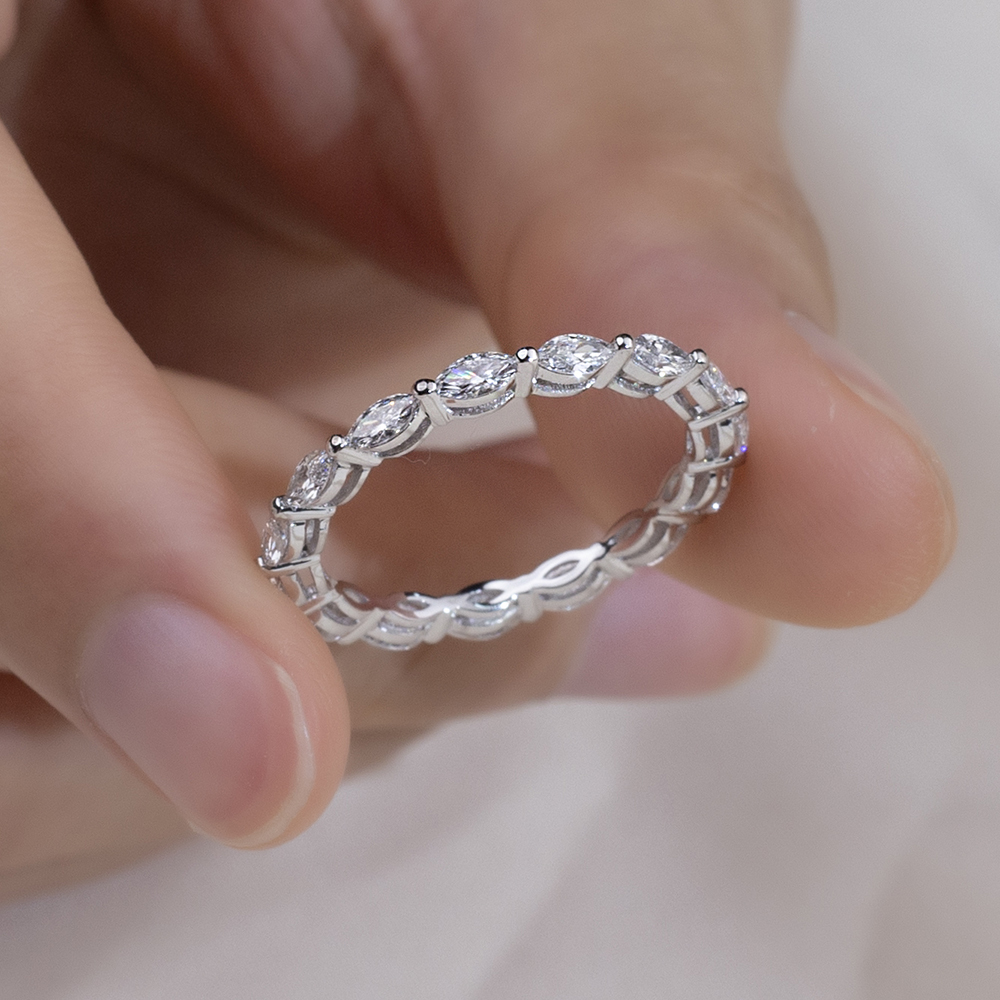 MissDiamond Marquise Cut Lab Grown Diamond Eternity Platinum Ring MSR-1854