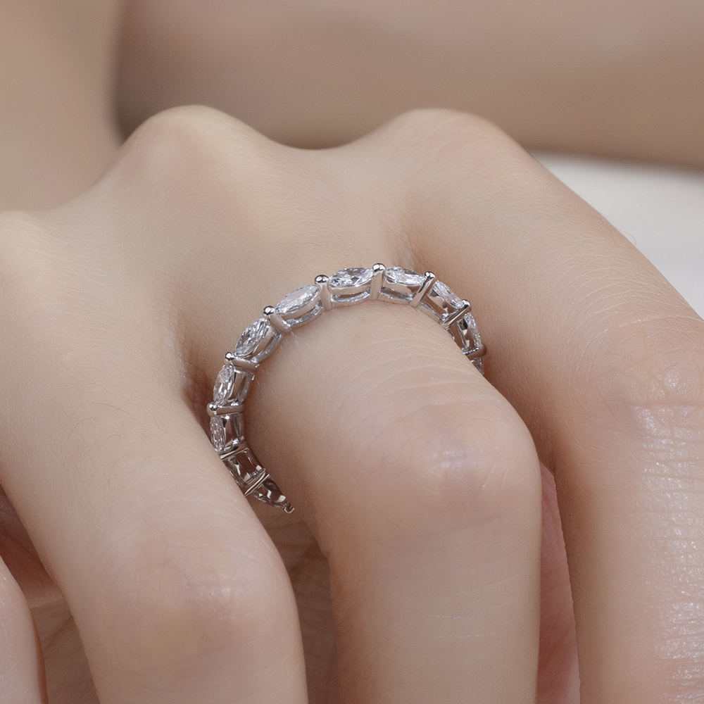 MissDiamond Marquise Cut Lab Grown Diamond Eternity Platinum Ring MSR-1854