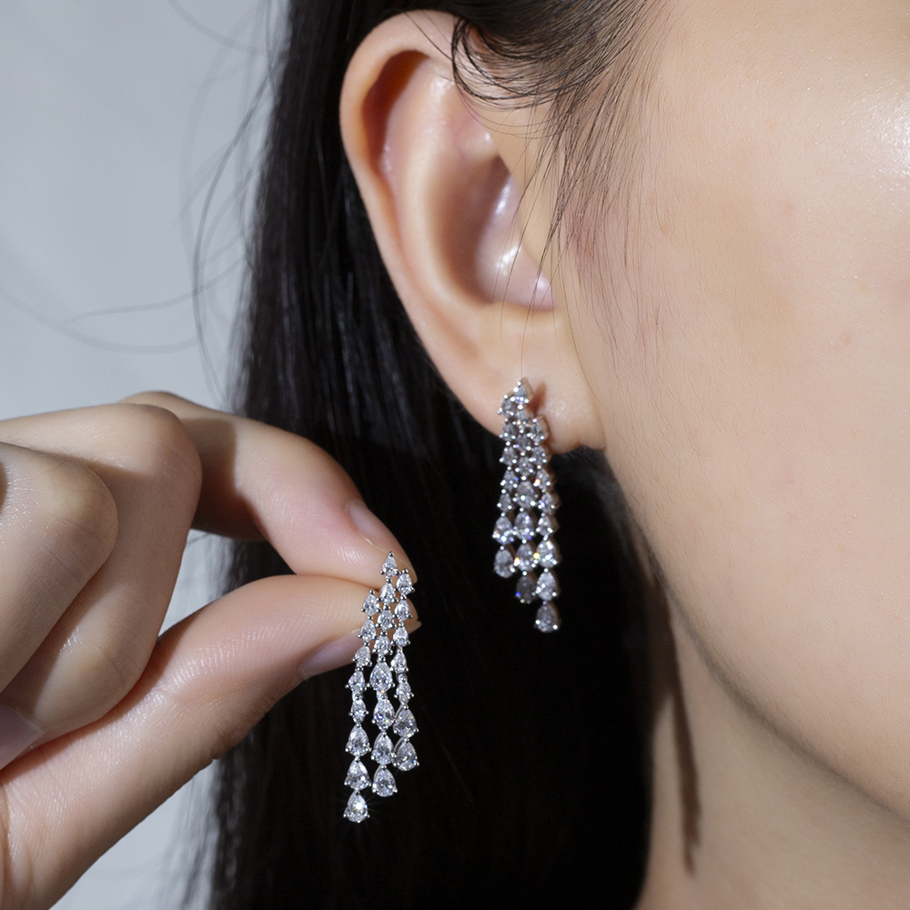 MissDiamond Lab Grown Diamond Platinum Dangle Earrings MSE-816