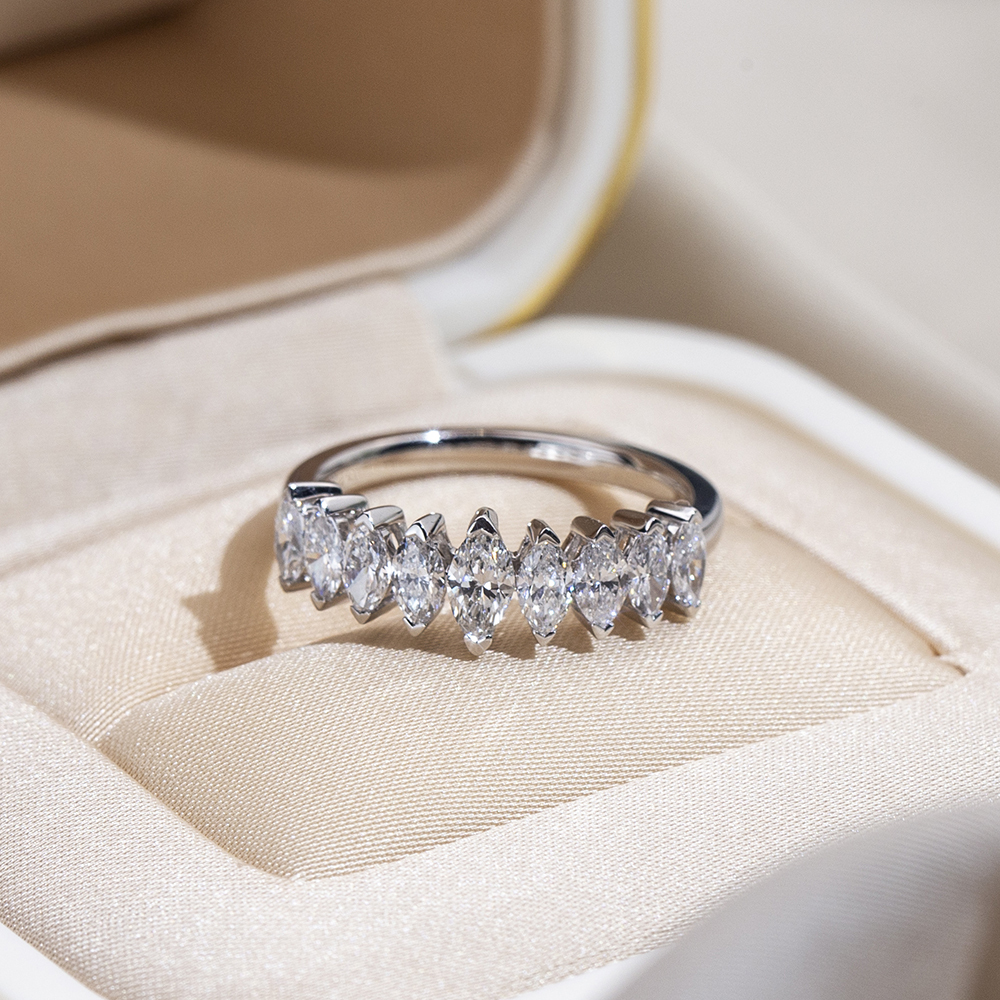 Lab Grown Diamond Marquise Half Eternity 18K White Gold Ring MSR-1669