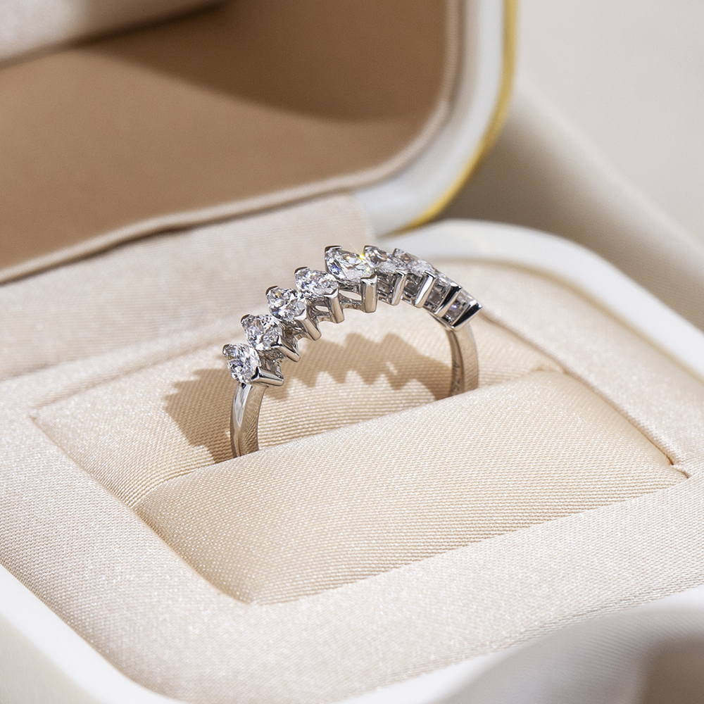 Lab Grown Diamond Marquise Half Eternity 18K White Gold Ring MSR-1669