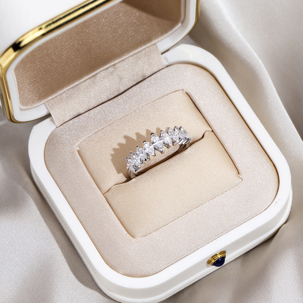 Lab Grown Diamond Marquise Half Eternity 18K White Gold Ring MSR-1669