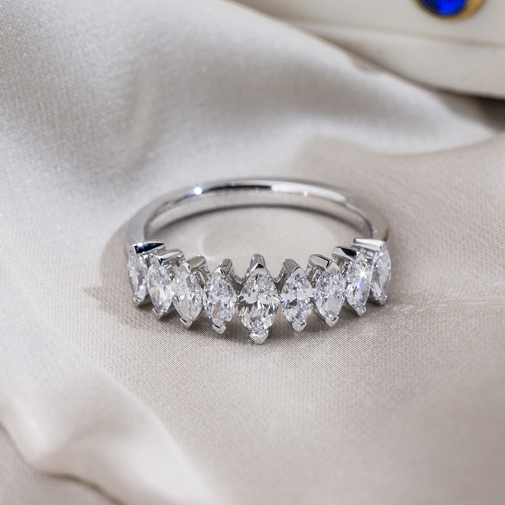 Lab Grown Diamond Marquise Half Eternity 18K White Gold Ring MSR-1669