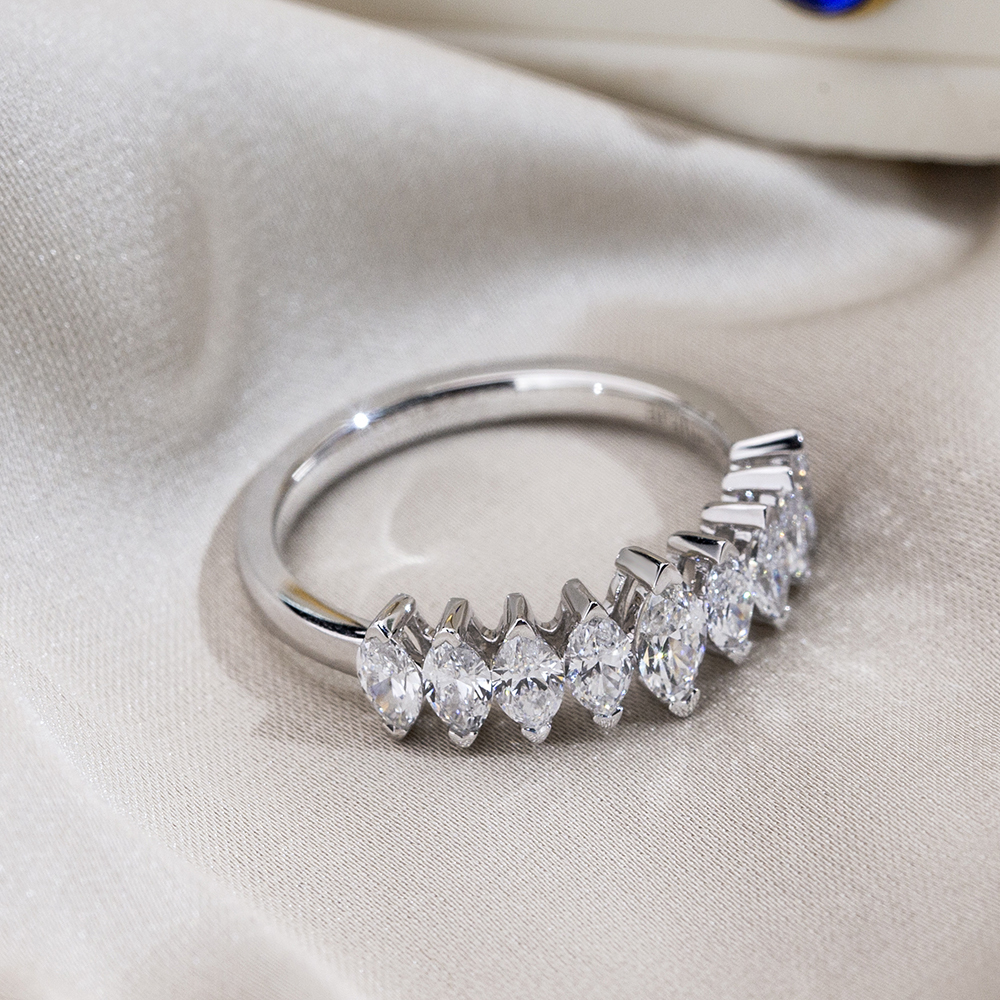 Lab Grown Diamond Marquise Half Eternity 18K White Gold Ring MSR-1669