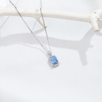 MissDiamond Radiant Cut Lab Grown Diamond 1.025CT B VS Blue Platinum Pendant Necklace MSN-950