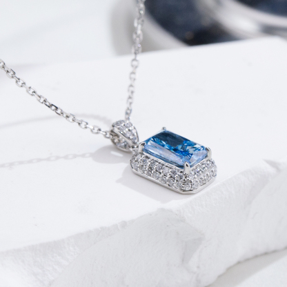 MissDiamond Radiant Cut Lab Grown Diamond 1.025CT B VS Blue Platinum Pendant Necklace MSN-950