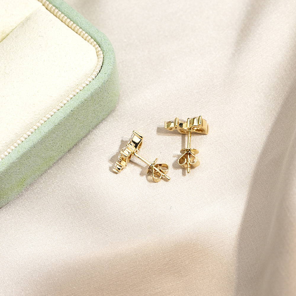 Pear Shape Three Stones Lab Grown Diamond E VVS2 14K Gold Earrings MSE-772