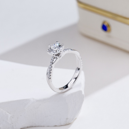 MissDiamond Round Cut Lab Grown Diamond 0.54CT 1.02CT Platinum Accented Solitaire Ring MSR-1379