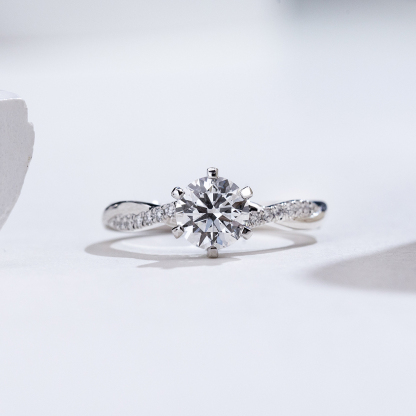 MissDiamond Round Cut Lab Grown Diamond 0.54CT 1.02CT Platinum Accented Solitaire Ring MSR-1379