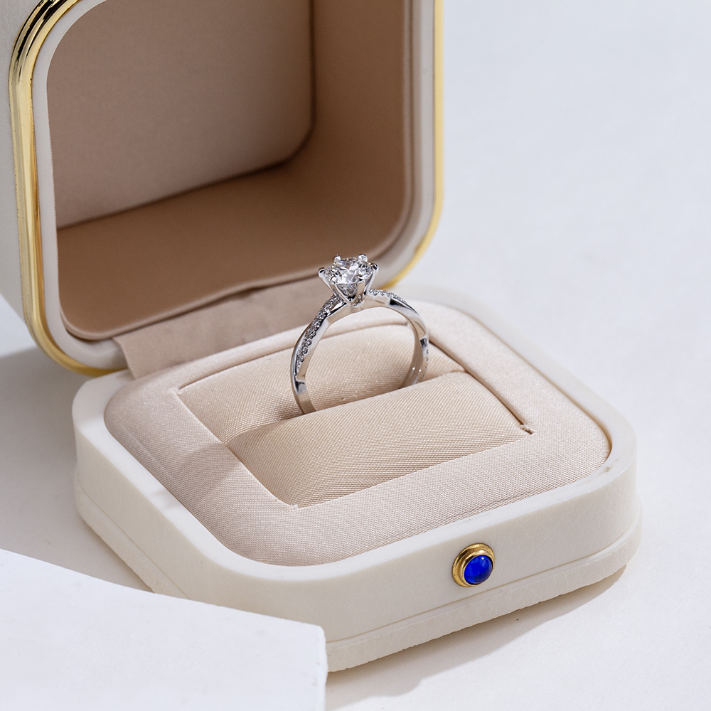 MissDiamond Round Cut Lab Grown Diamond 0.54CT 1.02CT Platinum Accented Solitaire Ring MSR-1379