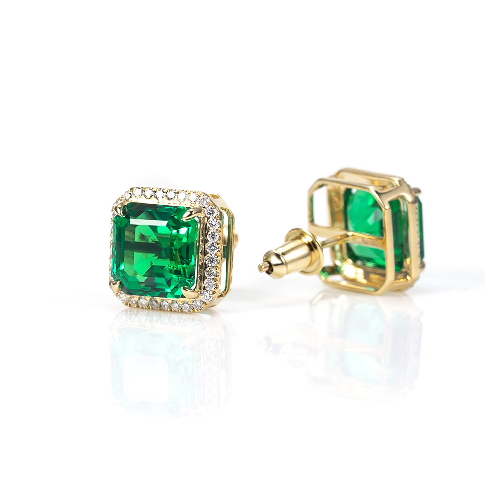 Asscher Shape Lab Emerald 18K Gold Earrings MSE-774