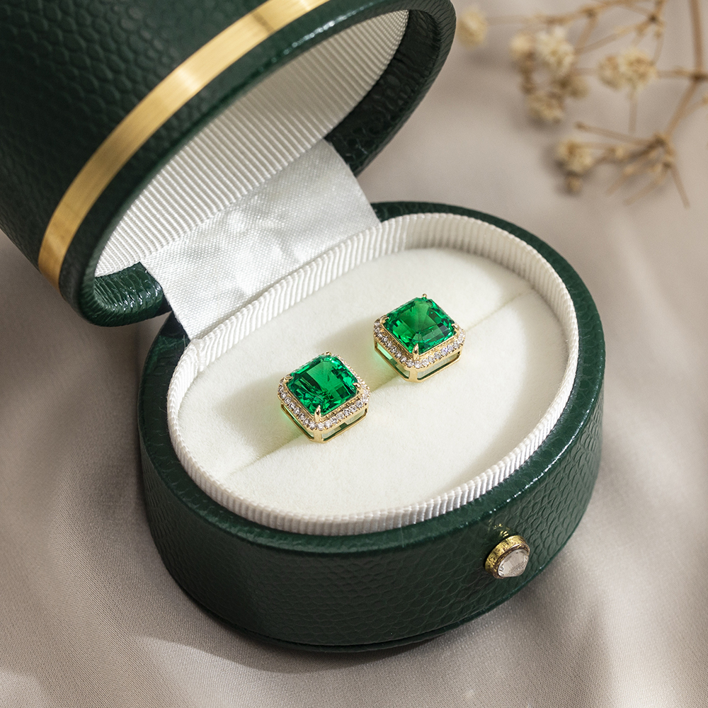 Asscher Shape Lab Emerald 18K Gold Earrings MSE-774