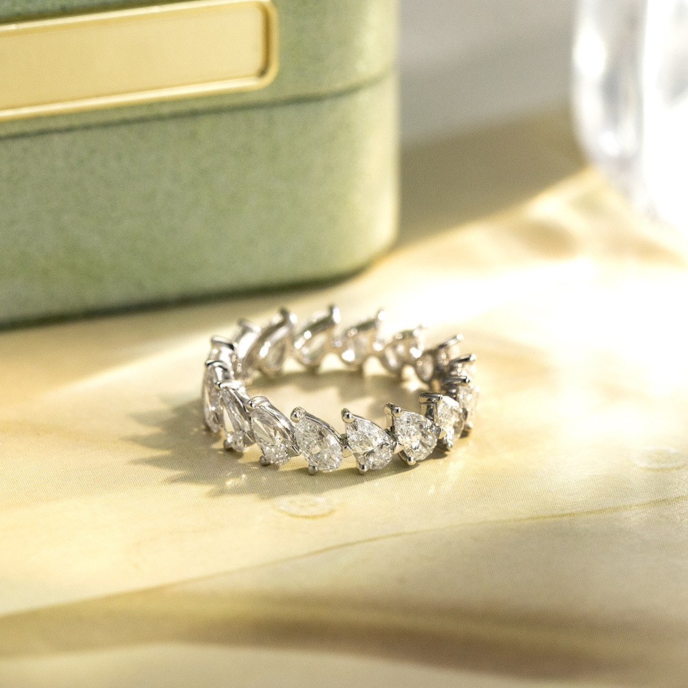 Pear Cut Lab Grown Diamond Eternity D VVS 18K White Gold Ring MSR-1674
