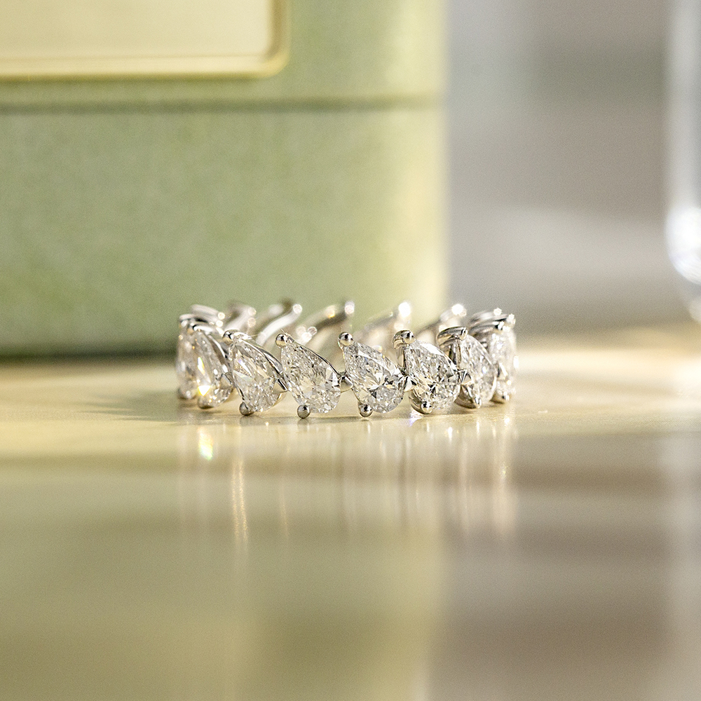 Pear Cut Lab Grown Diamond Eternity D VVS 18K White Gold Ring MSR-1674