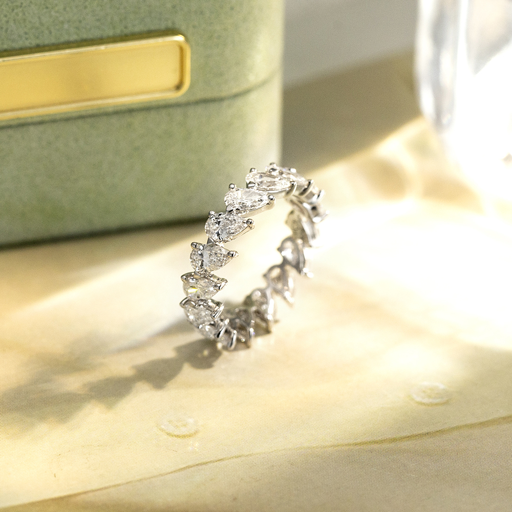Pear Cut Lab Grown Diamond Eternity D VVS 18K White Gold Ring MSR-1674