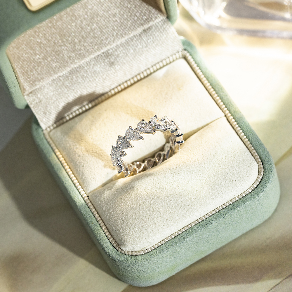 Pear Cut Lab Grown Diamond Eternity D VVS 18K White Gold Ring MSR-1674