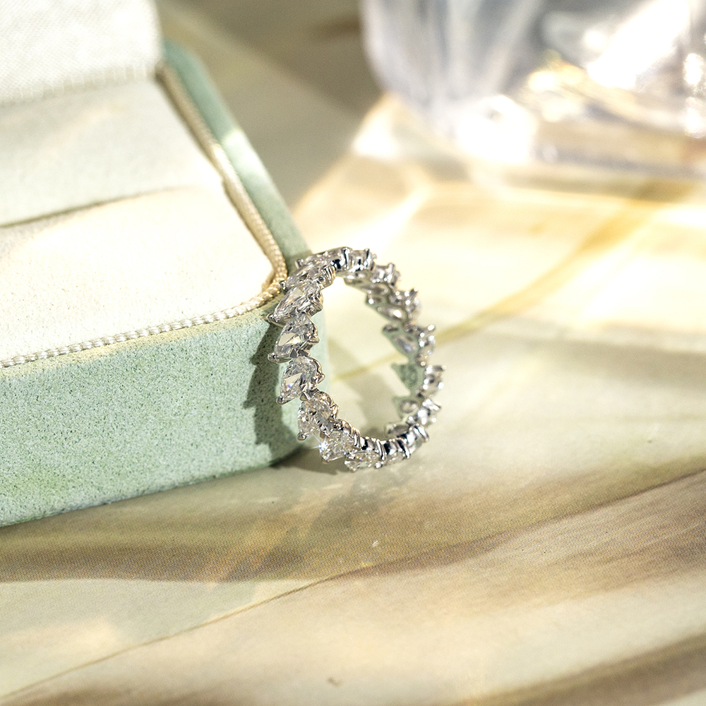 Pear Cut Lab Grown Diamond Eternity D VVS 18K White Gold Ring MSR-1674
