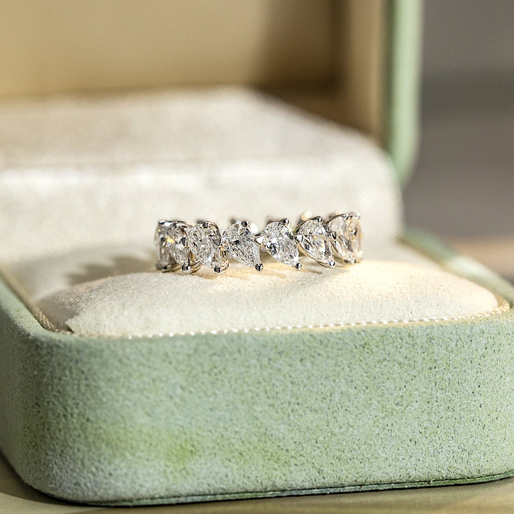 Pear Cut Lab Grown Diamond Eternity D VVS 18K White Gold Ring MSR-1674