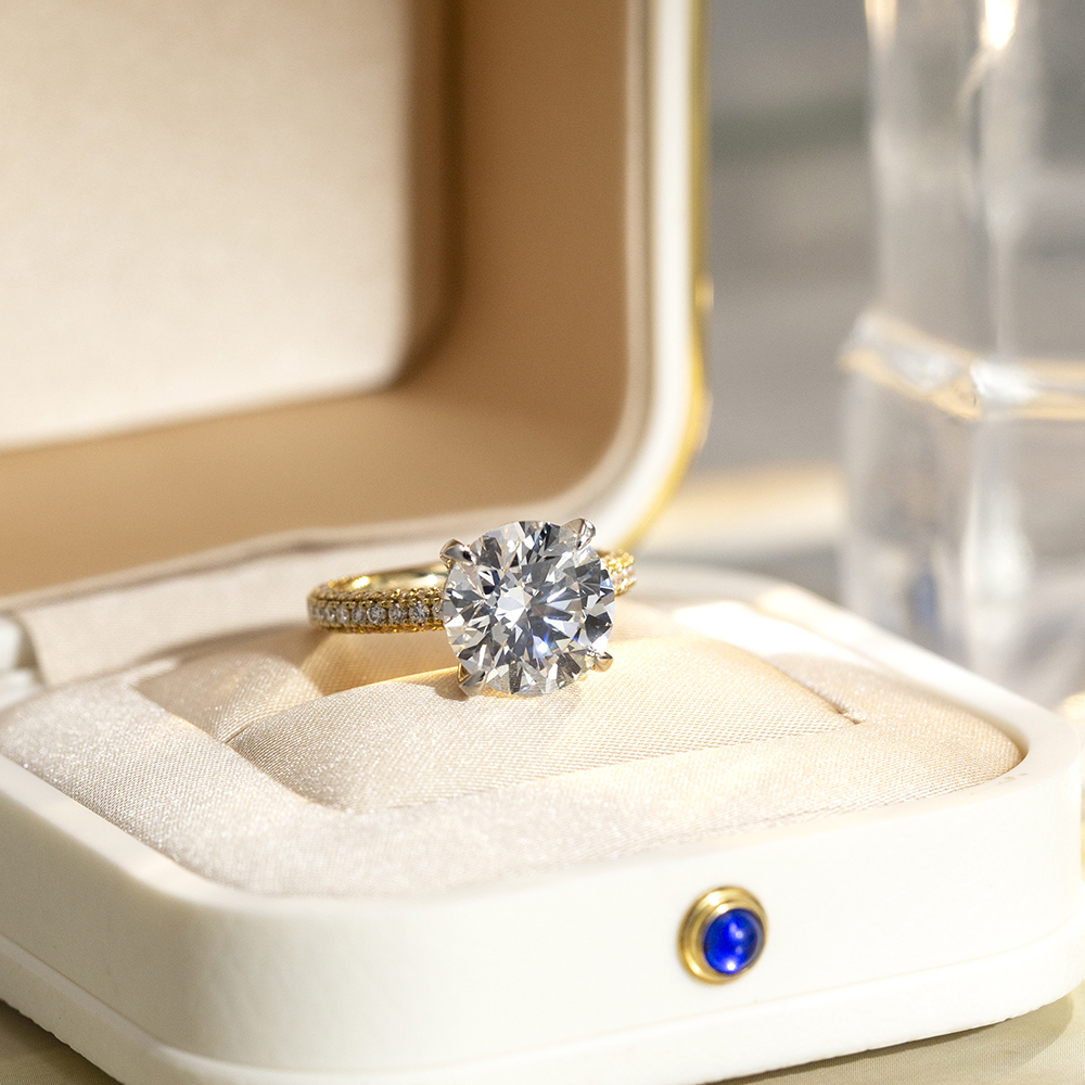 Round Cut Lab Grown Diamond 5CT Hidden Halo E VS1 18K White Gold Ring MSR-1673